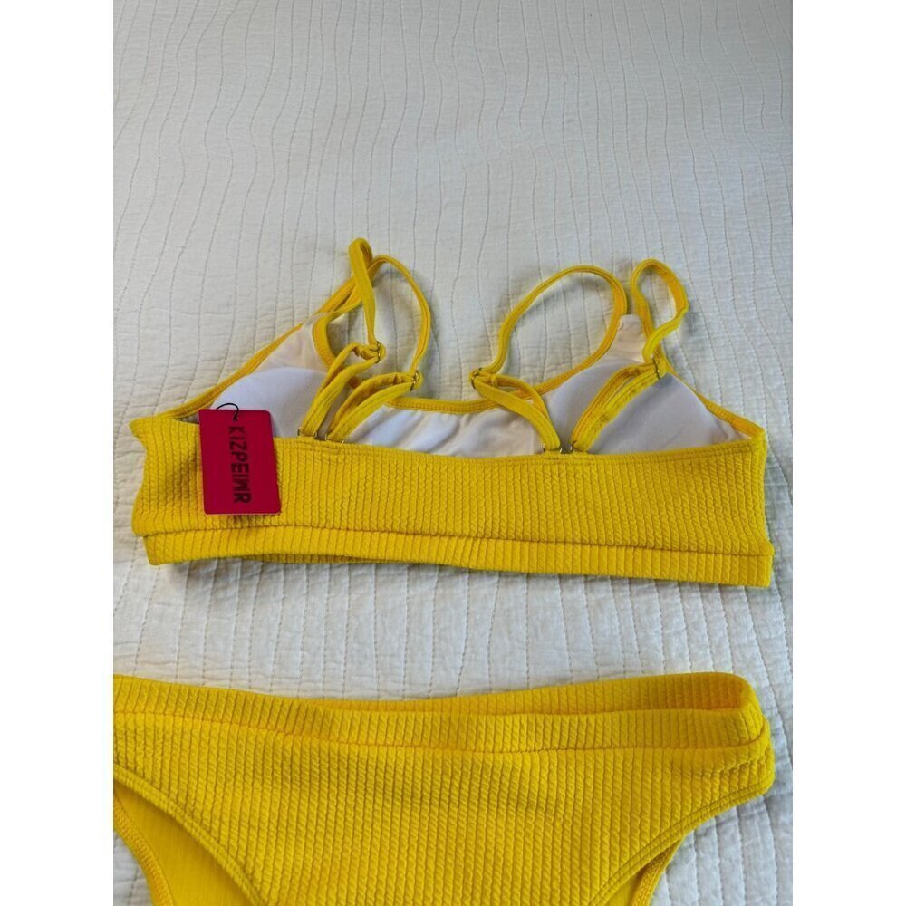 KIZPEIWR Two Piece Bikini Swim Suit SZ XXL High Cut Yellow NEW - Picture 8 of 12
